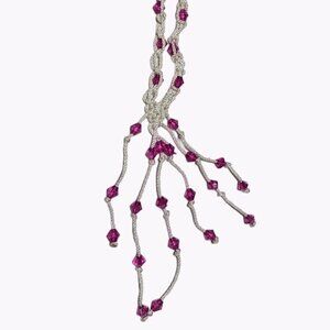 Boho Macramé Purple Beaded Necklace Knotted Handmade Artisan Fashion Jewelry